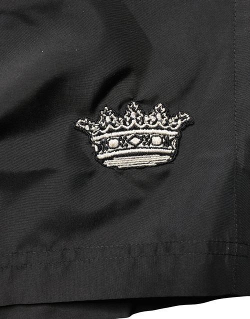 Embroidered Crown Logo Swim Shorts — Black