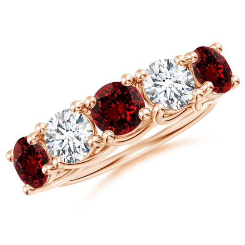 Angara 2.25 Carats Lab-Grown Half Eternity Five Stone Ruby and Lab Diamond Wedding Ring in 18K Rose Gold