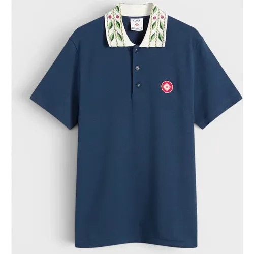 Casablanca Men's Classic Laurel Pique Polo Navy