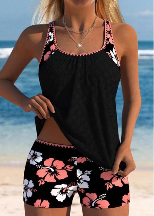 Modlily Mid Waisted Floral Print Light Purple Tankini Set