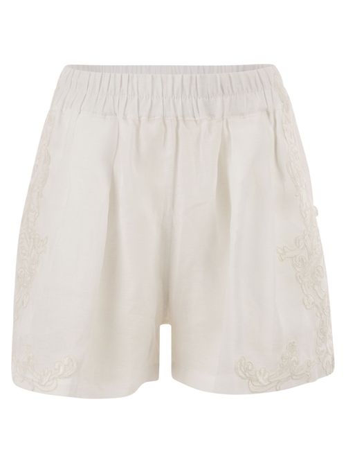 Maurizio Mykonos Linen Shorts With Embroidery And Elasticated Waistband