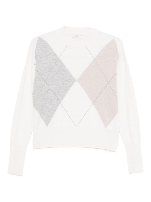 Diamond-pattern wool jumper - White