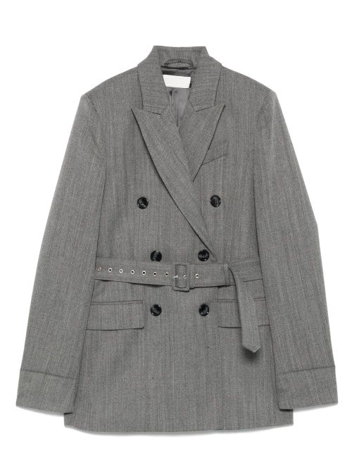 Belted double-breasted blazer - Grey