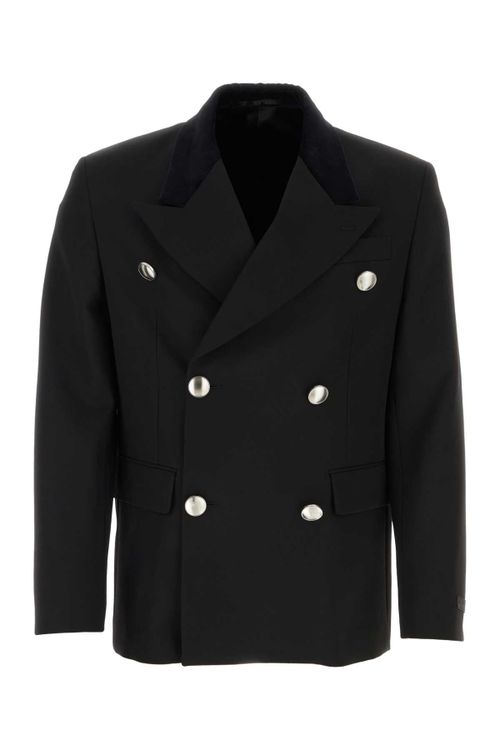 Double-Breasted Wool Blazer — Black