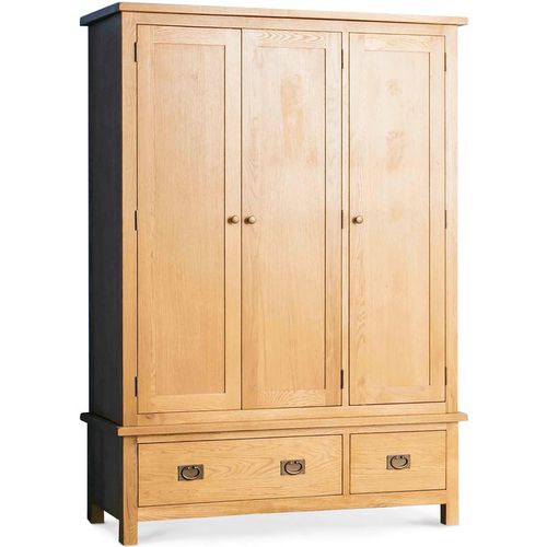 Surrey Oak Large Triple Wardrobe with Drawers | Rustic Waxed Oak