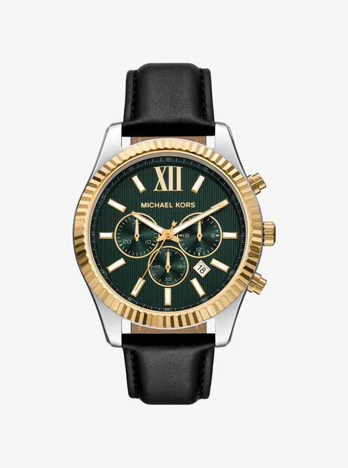 Oversized Lexington Two-Tone and Leather Watch in Black - One Size by