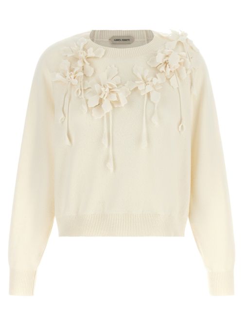 3D Floral-Embroidered Sweater — Cream