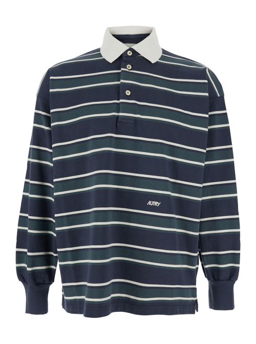 Striped Cotton Polo Shirt — Navy