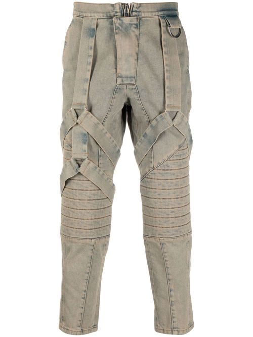 Strap-design slim-fit jeans - Green