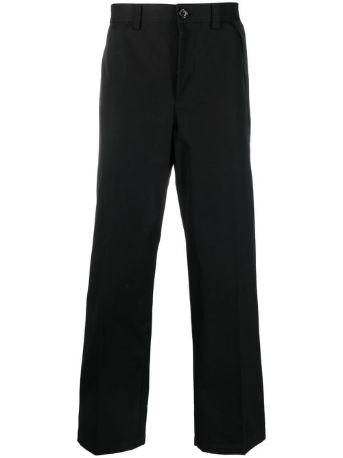 Mid-rise cotton wide-leg trousers - Black