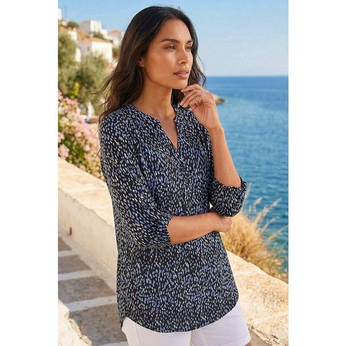 Roman Womens Printed Notch Neck Shirt - Blue