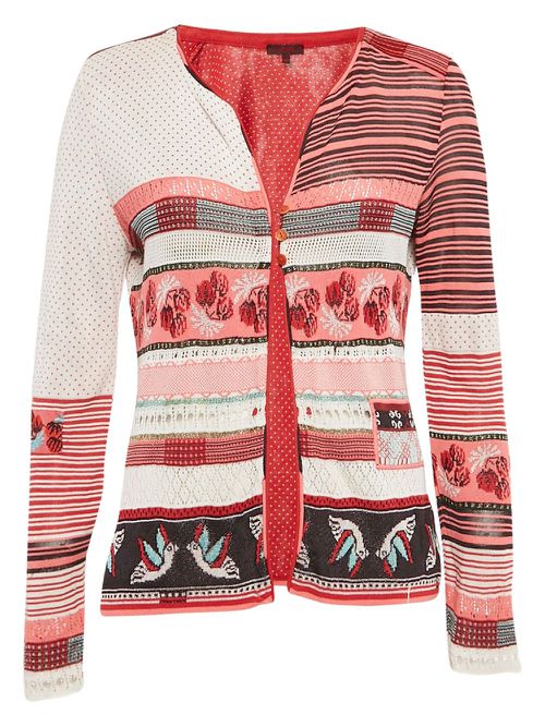 Patterned button-up cardigan - Red