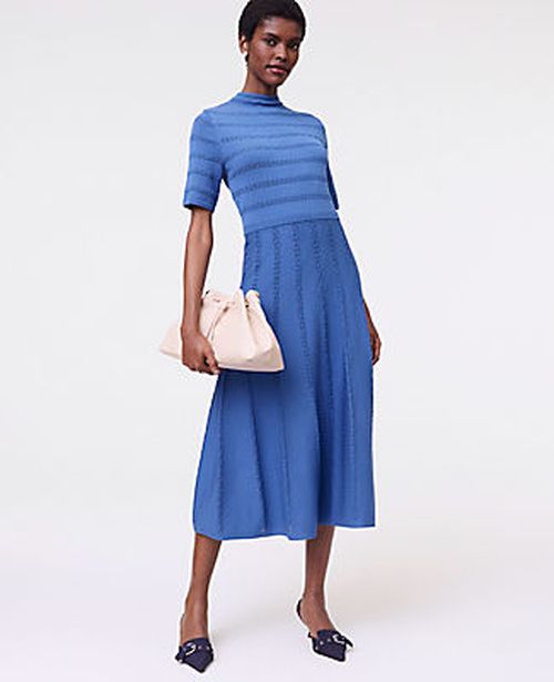 Ann Taylor Petite Pointelle Mock Neck Sweater Dress