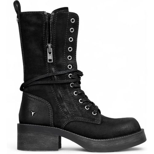 Windsor Smith Windsorsmith Womens Black Suede Combat Boots Mid-Calf Lace-Up Biker Shoes - Gather
