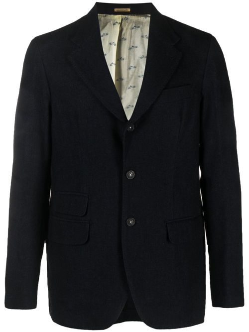 Single-breasted wool-blend blazer - Blue