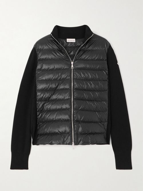 Wool And Quilted Shell Down Cardigan - Black