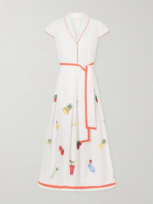 Giardino Belted Embroidered Cotton-poplin Dress
