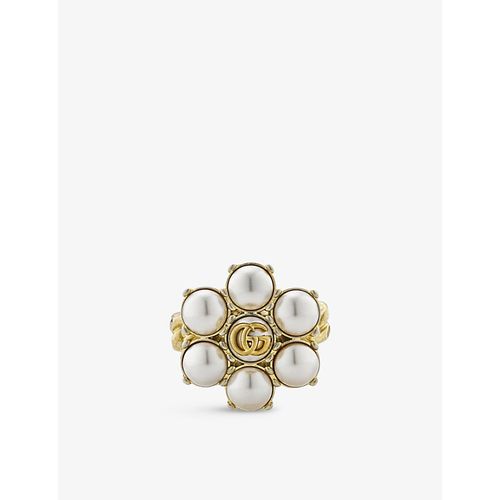 Womens Brass GG Marmont Faux-pearl Ring