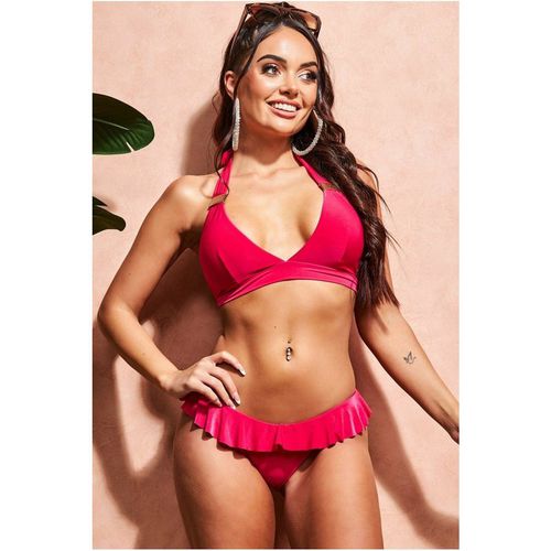 Goddiva Ruffle Brief Buckle Bikini - Cerise