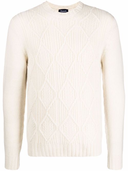 Diamond knitted crew-neck jumper - White