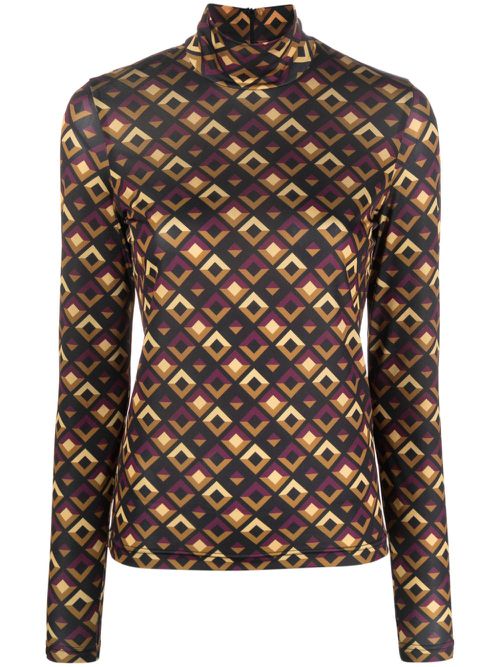 Seventies-print roll-neck top - Purple