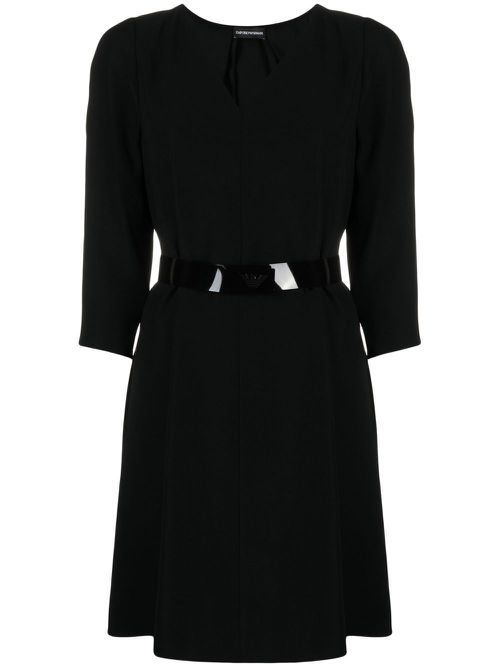 Round-neck long-sleeve dress - Black
