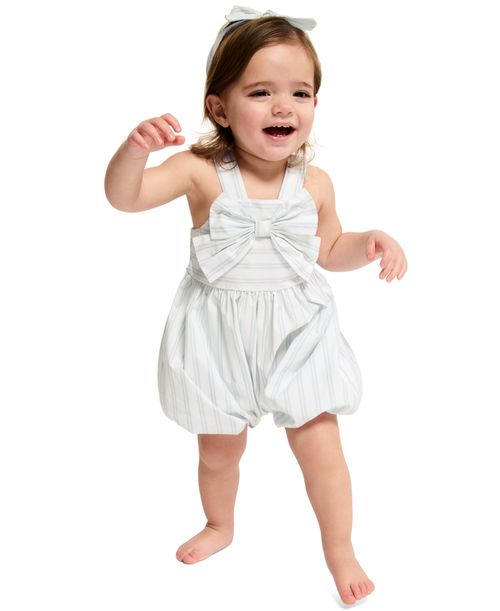 Baby Girls' Striped Romper & Headband, 2-Piece Set - Blue/White