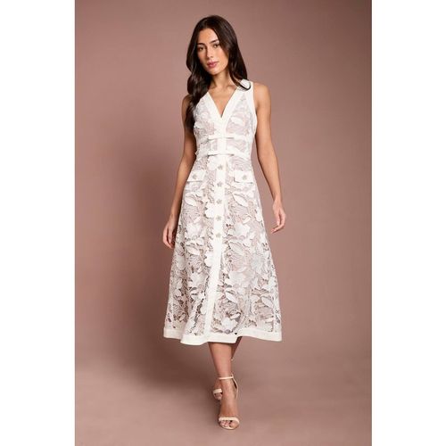 Coast Women's V Neck Satin Lace Midi Dress in Ivory
