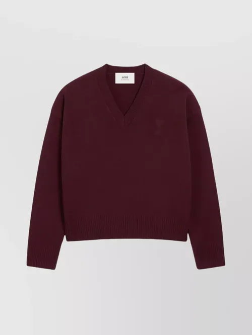 Ami Paris - heart embroidered v-neck sweater