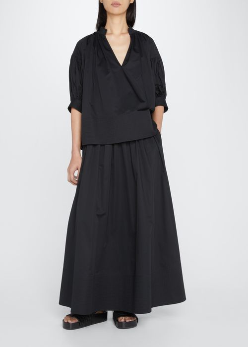 Shirred Poplin Maxi Skirt