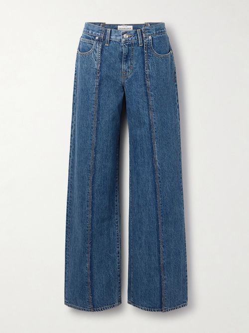 Mica Frayed Paneled Low-rise Wide-leg Jeans - Blue