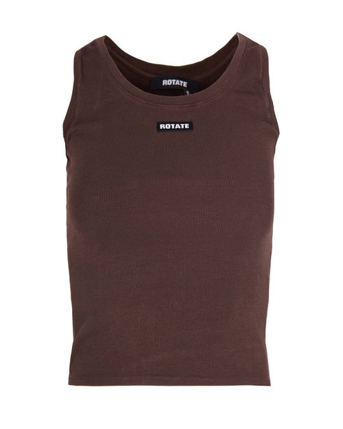 Brown Round Neck Logo Tank Top