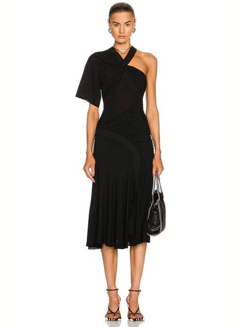 Single-sleeve midi dress - Black