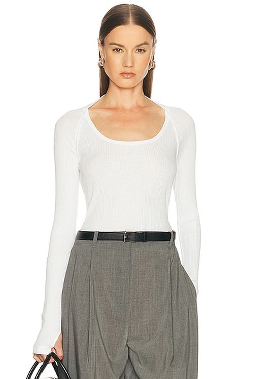 Helmut Lang Scoop Shrug Long Sleeve Top in Optic White - White. M also in