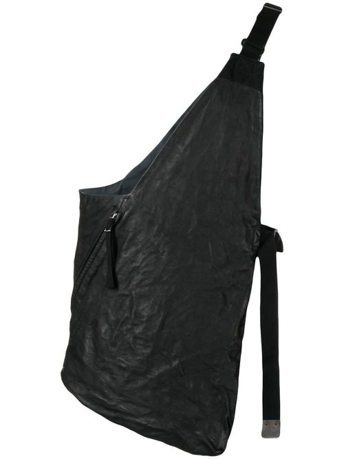 One-shoulder design leather top - Black