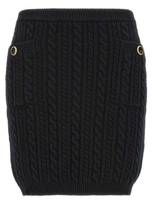 Cable-Knit Wool Skirt — Black