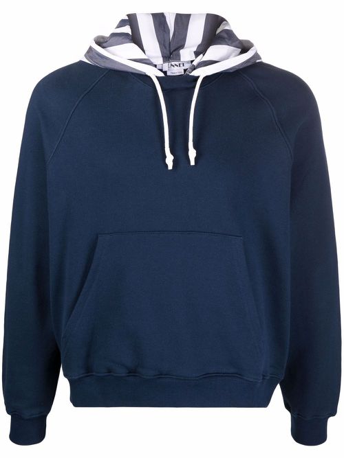 Stripe-print cotton hoodie - Blue