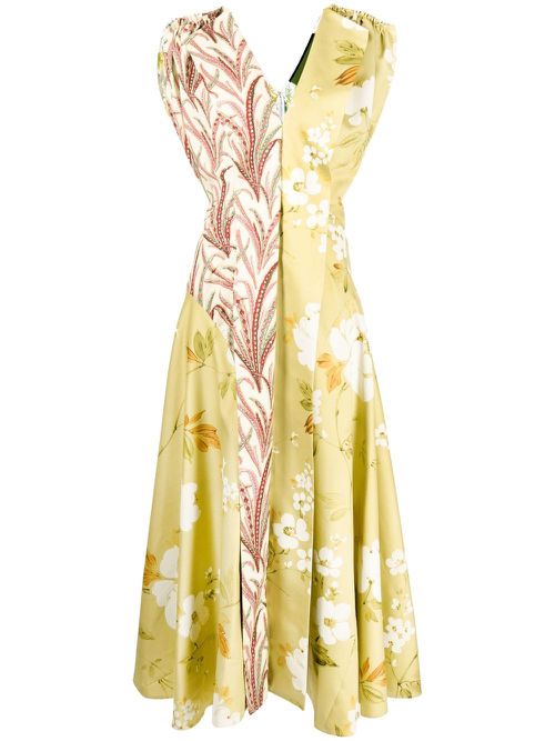 Expressionist upcycled floral-print dress - Yellow