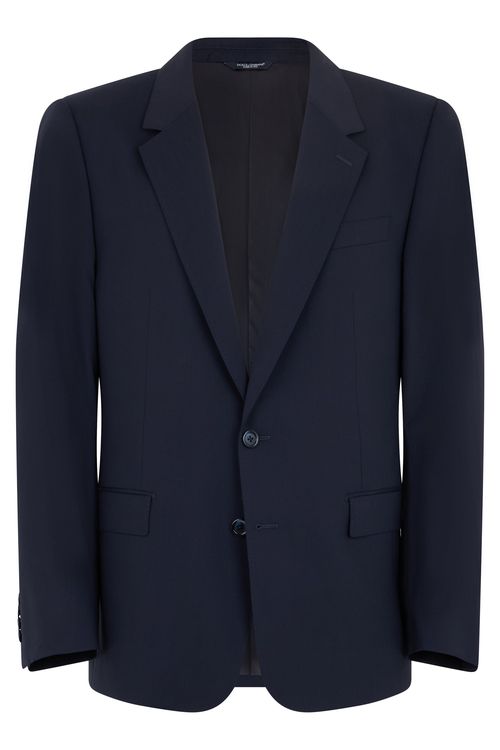 Single-Breasted Tailored Wool Blazer with Lapel Collar