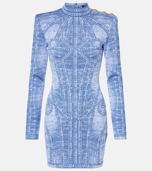 Trompe l'ail jacquard minidress