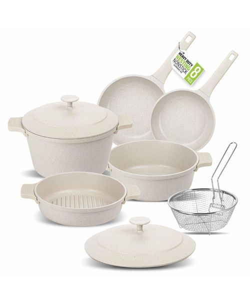 8-Piece Nesting Ceramic Coating Nonstick Cookware Set with Silicone Handle Covers - Beige