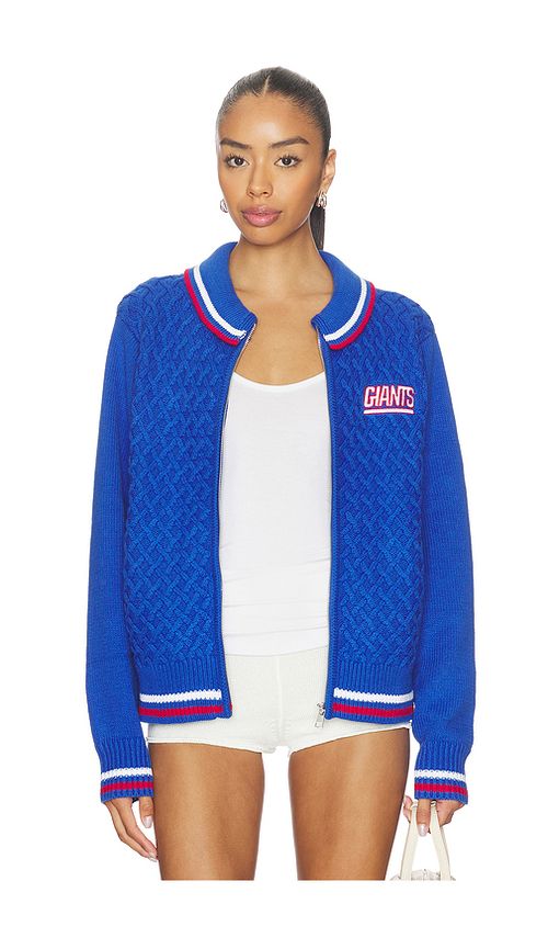 Terez x REVOLVE Giants Mixed Knit Jacket in Blue. L. Also in M, S, XL
