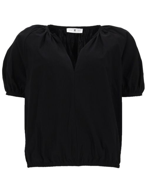 Black Solid V Neck Top