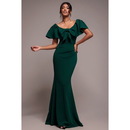 Goddiva Cape Sleeve Detail Front Tie Maxi Dress - Emerald Green