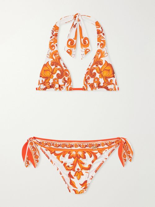Maiolica Knotted Printed Halterneck Bikini - Orange