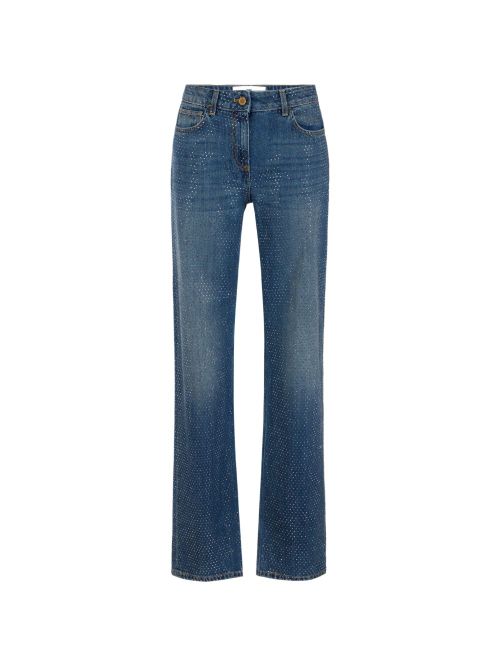 Rhinestone-Embellished Jeans — Blue