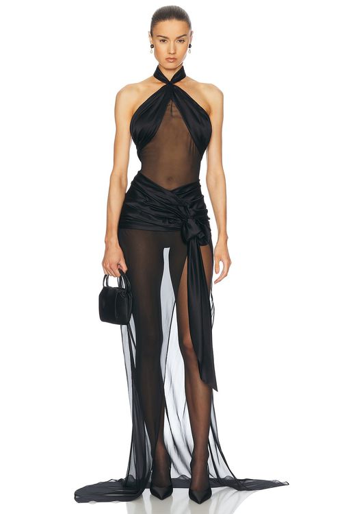 Mirror Palais Bow Wrap Dress in Noir - Black.  L also in
