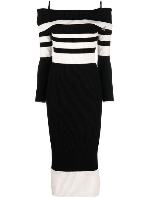 Striped off-shoulder knitted dress - Black