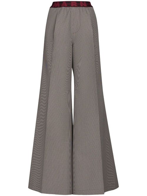 Logo-waistband houndstooth flared trousers - Multicolour