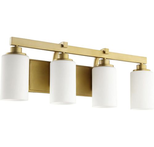 Quorum Lancaster 4-Light 10" Bathroom Vanity Light in Aged Bra